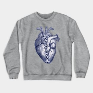 Blue Broken heart, Human heart illustration art, laces, tied heart, sewn heart Crewneck Sweatshirt